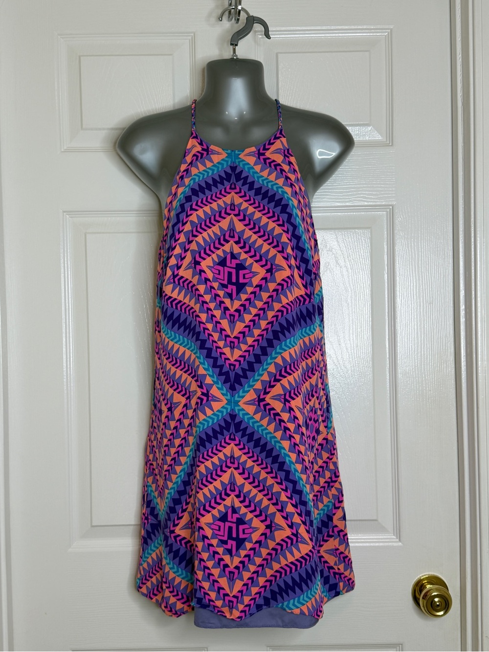 Alice & Trixie 100% Silk Geometric Halter Shift Dress Small